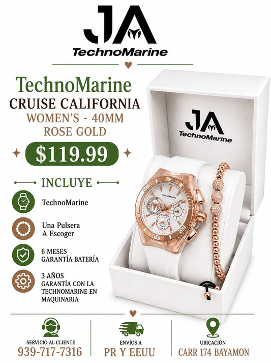 TechnoMarine Cruise California Women's Watch w/ Metal, Mother of Pearl &amp; Oyster Dial - 40.57mm, White