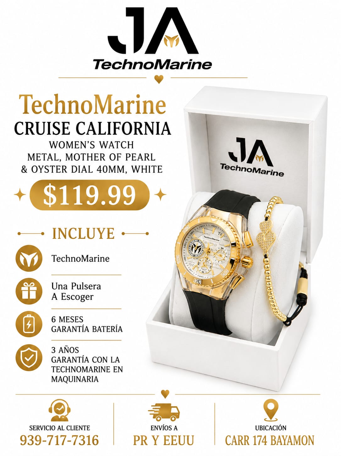 TechnoMarine Cruise California Women's Watch Metal, Mother of Pearl & Oyster Dial 40mm, White