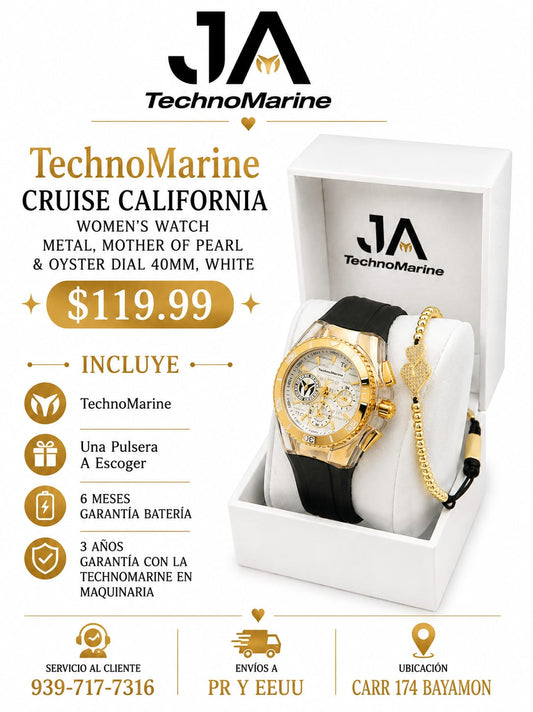 TechnoMarine Cruise California Women's Watch Metal, Mother of Pearl & Oyster Dial 40mm, White