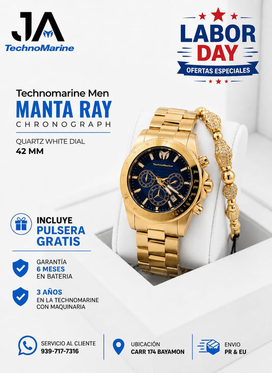 Technomarine Manta Ray Chronograph Quartz Gold Dial 42 mm
