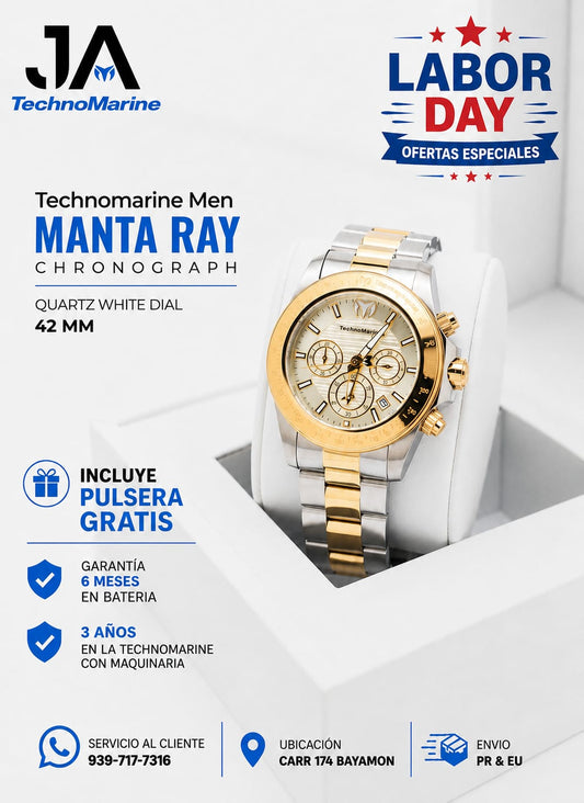 TechnoMarine Manta Ray Men's Watch - 42mm, Gold, Steel