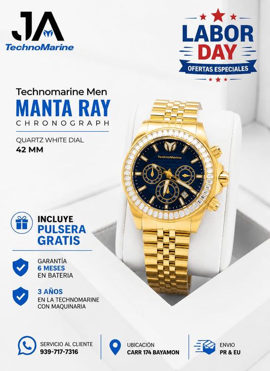 Technomarine Men Manta Ray Chronograph Quartz White Dial 42 mm Blue