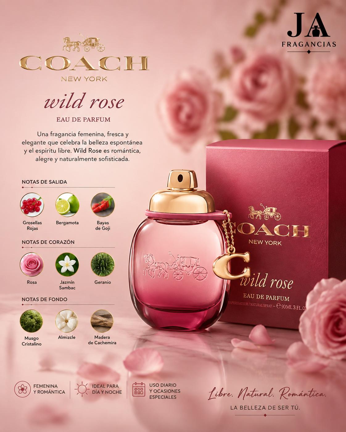 COACH WILD ROSE EAU DE PARFUM 3.0 oz 5% DE DESCUENTO ADICIONAL