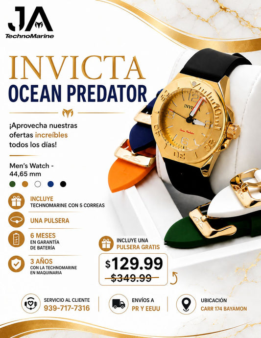Invicta OCEAN PREDATOR Men's Watch - 44.65 mm, Green, Orange, White, Blue, Black with Interchangeable Strap (Una Pulsera Gratis)