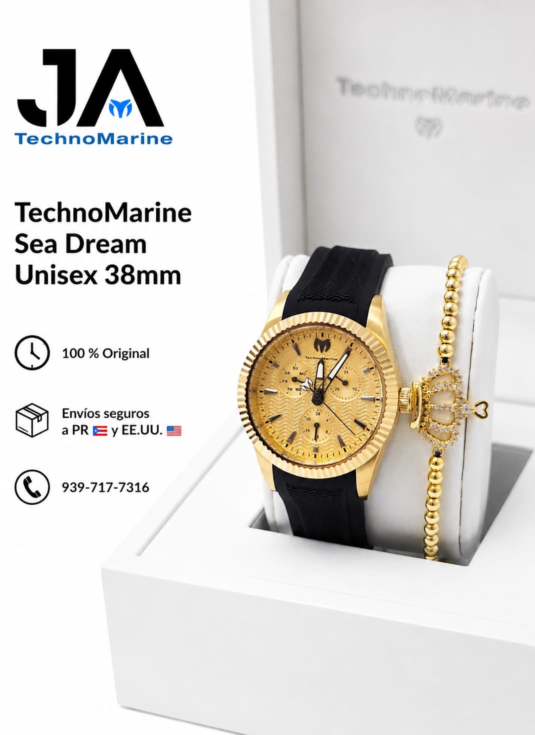 TechnoMarine Sea Dream Unisex Watch - 38mm, Black Una Pulsera Gratis