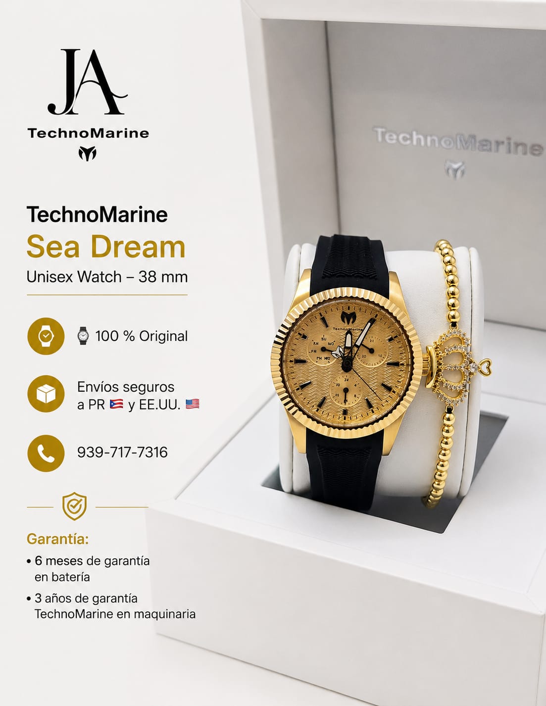 TechnoMarine Sea Dream Unisex Watch - 38mm, Black Una Pulsera Gratis