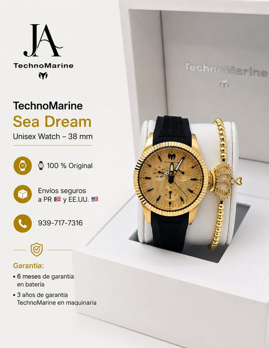 TechnoMarine Sea Dream Unisex Watch - 38mm, Black Una Pulsera Gratis