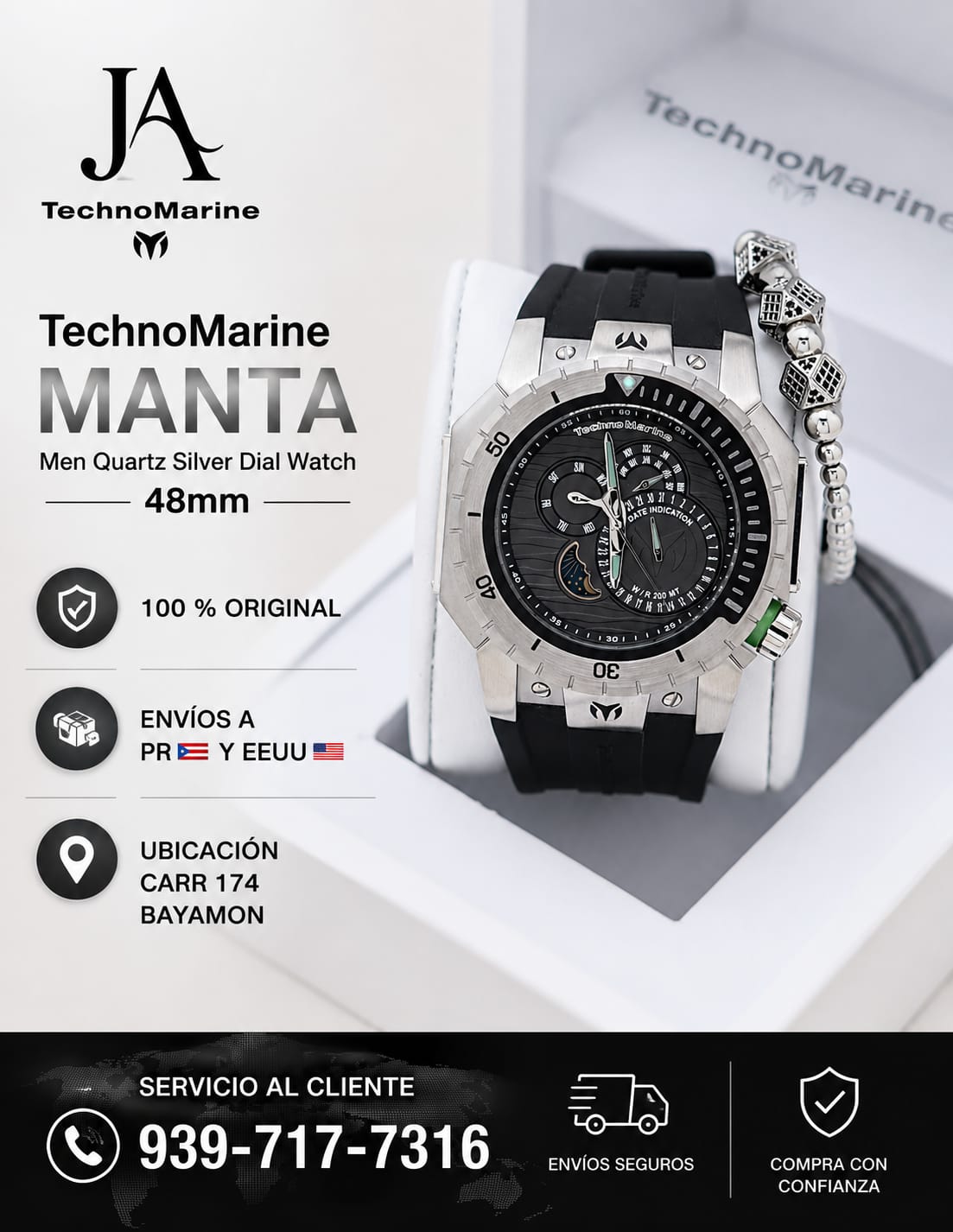 Technomarine Men's Manta Quartz Silver Dial Watch 48mm