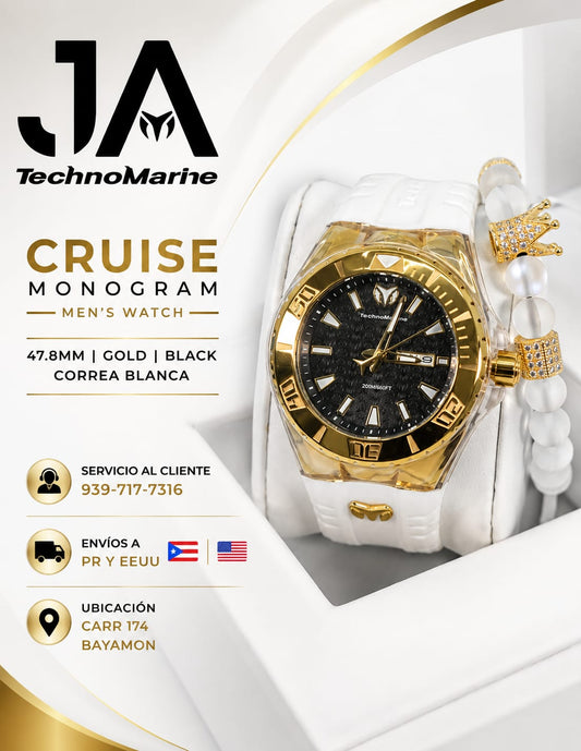 TechnoMarine Cruise Monogram Men's Watch - 47.8mm Gold Black Correa Blanca