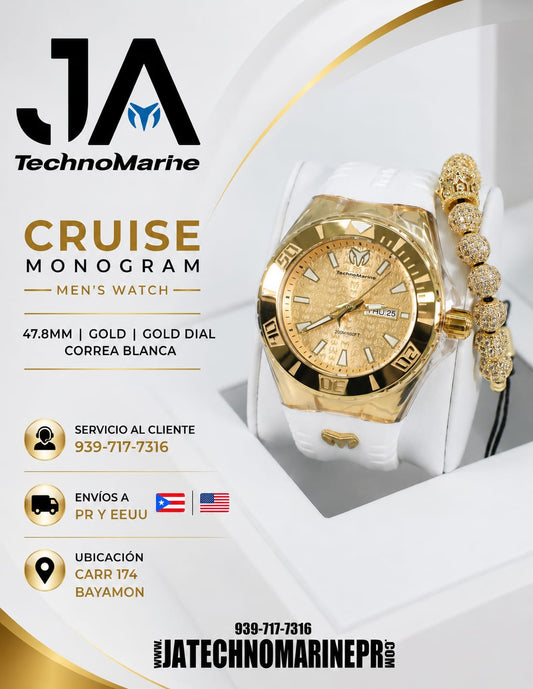 TechnoMarine Cruise Monogram Men's Watch - 47.8mm, Gold INCLUYE PULSERA