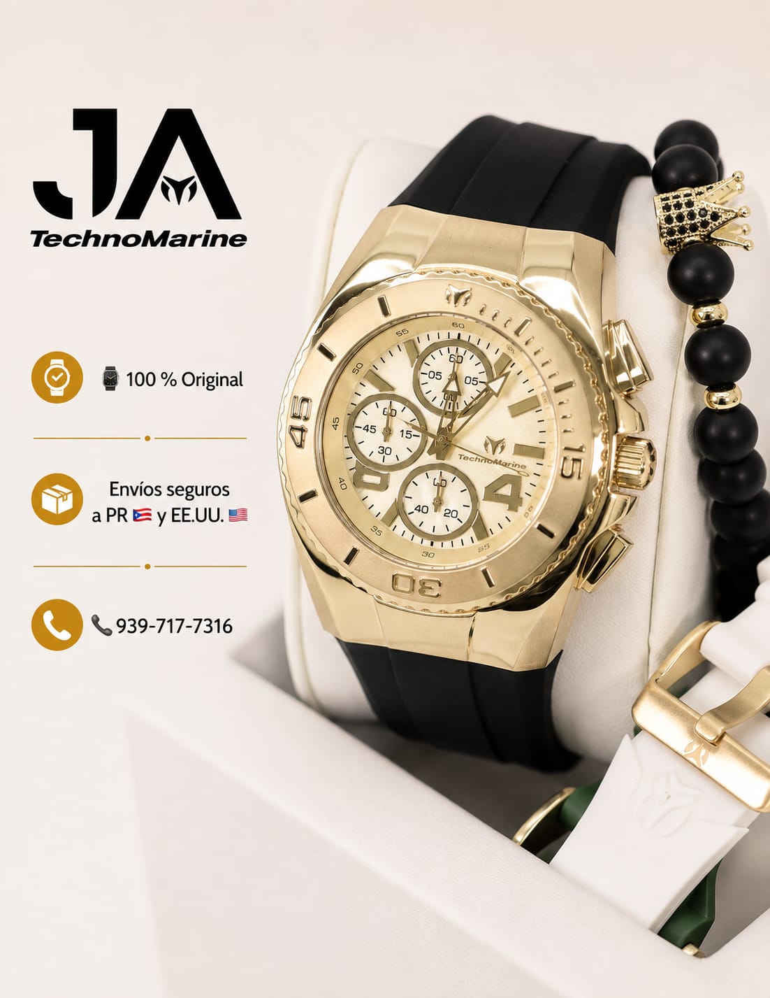 TechnoMarine Cruise Original Men's Watch w/ Mother of Pearl Dial 44 mm, Black, Silver Green with Interchangeable Strap