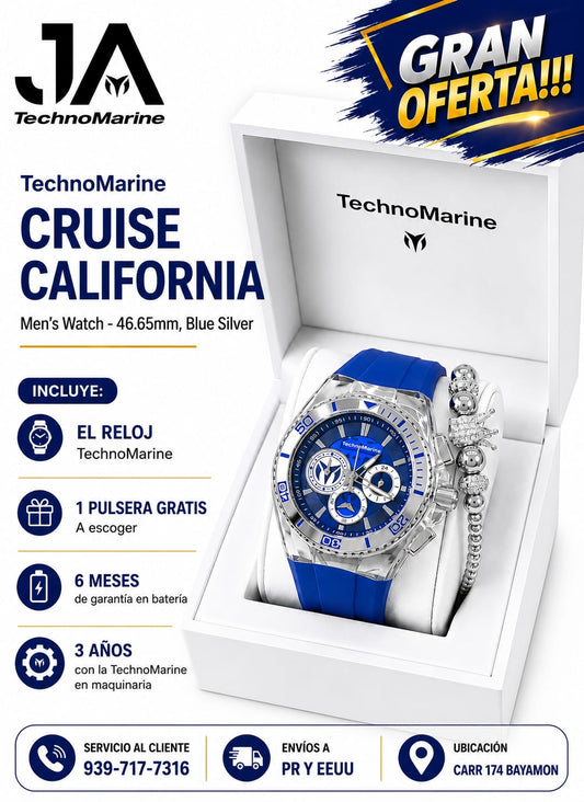 TechnoMarine Cruise California Men's Watch - 46.65mm, Blue Silver