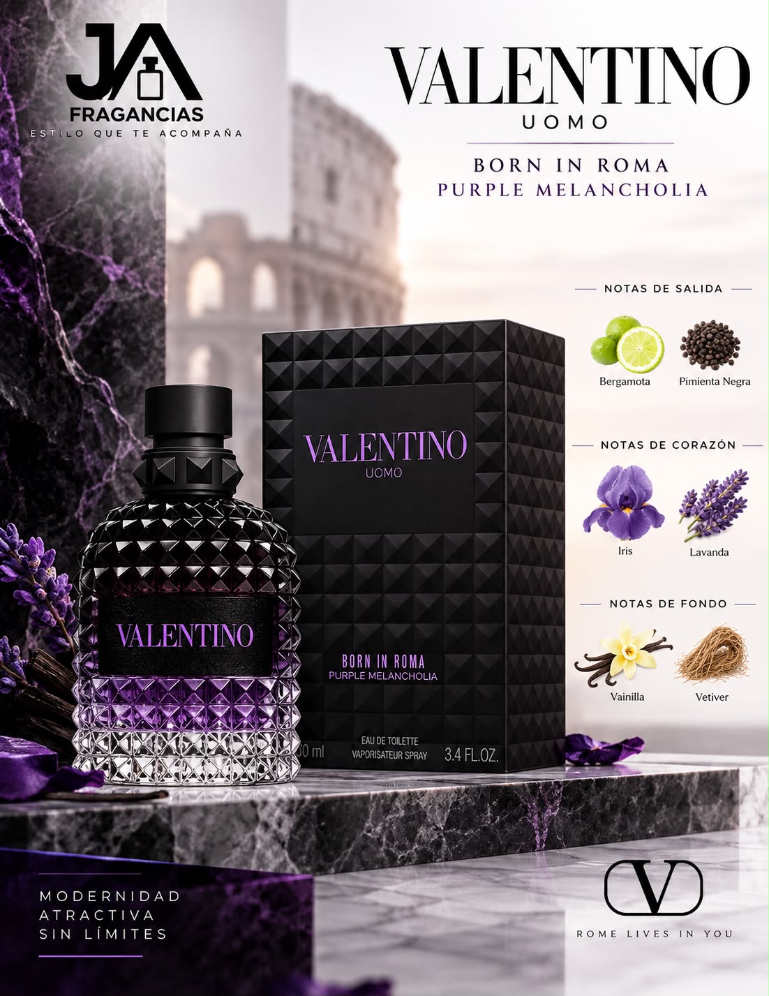 Valentino Uomo Born in Roma Purple Melancholia Eau de Toilette 3.4oz 5% De Descuento Adicional