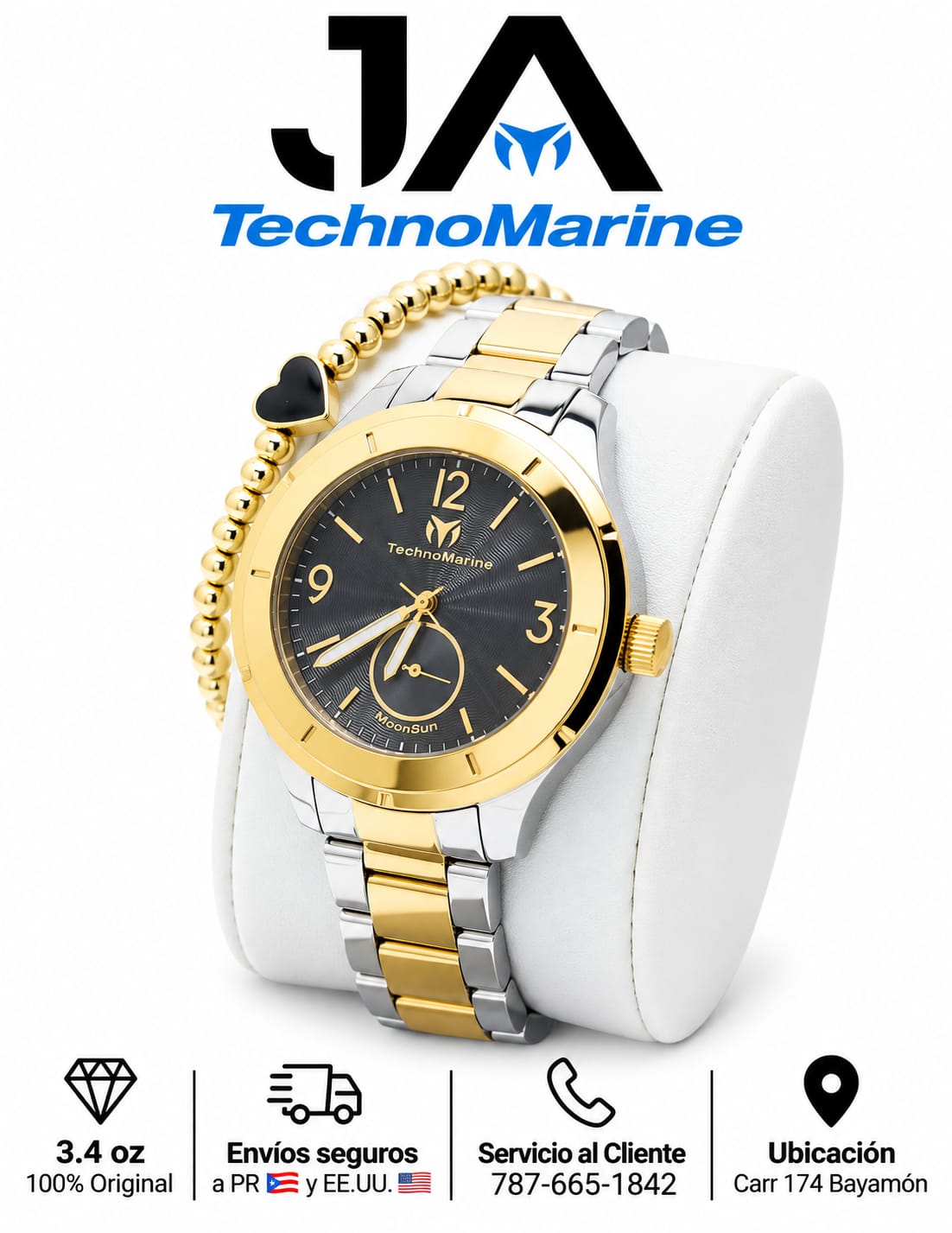 TechnoMarine MoonSun MoonSun Women Watch - 42mm BLACK ,Steel, Gold Una Pulsera