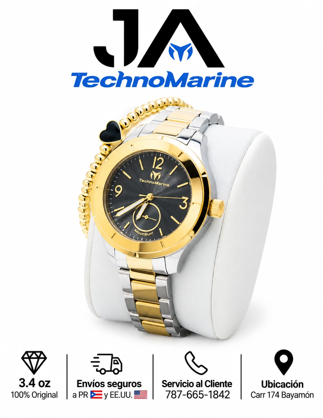 TechnoMarine MoonSun MoonSun Women Watch - 42mm BLACK ,Steel, Gold Una Pulsera