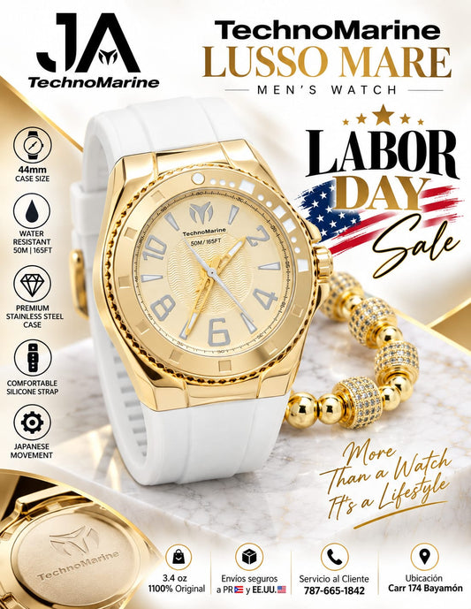 TechnoMarine Lusso Mare Men's Watch - 44mm Gold Incluye Pulsera