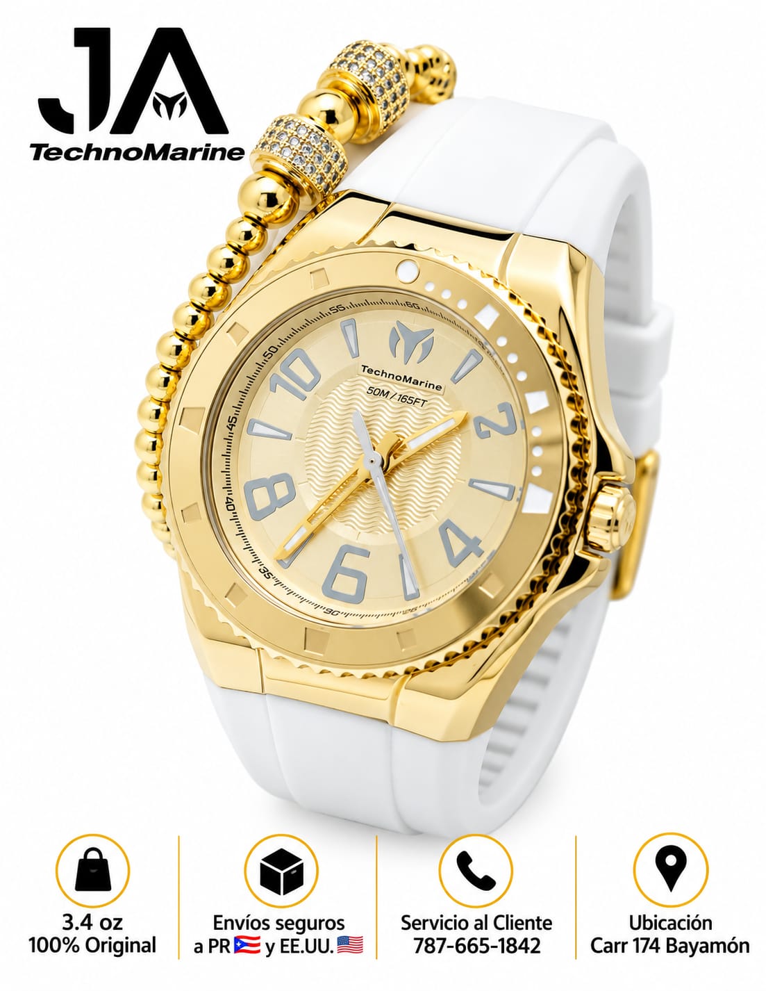 TechnoMarine Lusso Mare Men's Watch - 44mm Gold Incluye Pulsera
