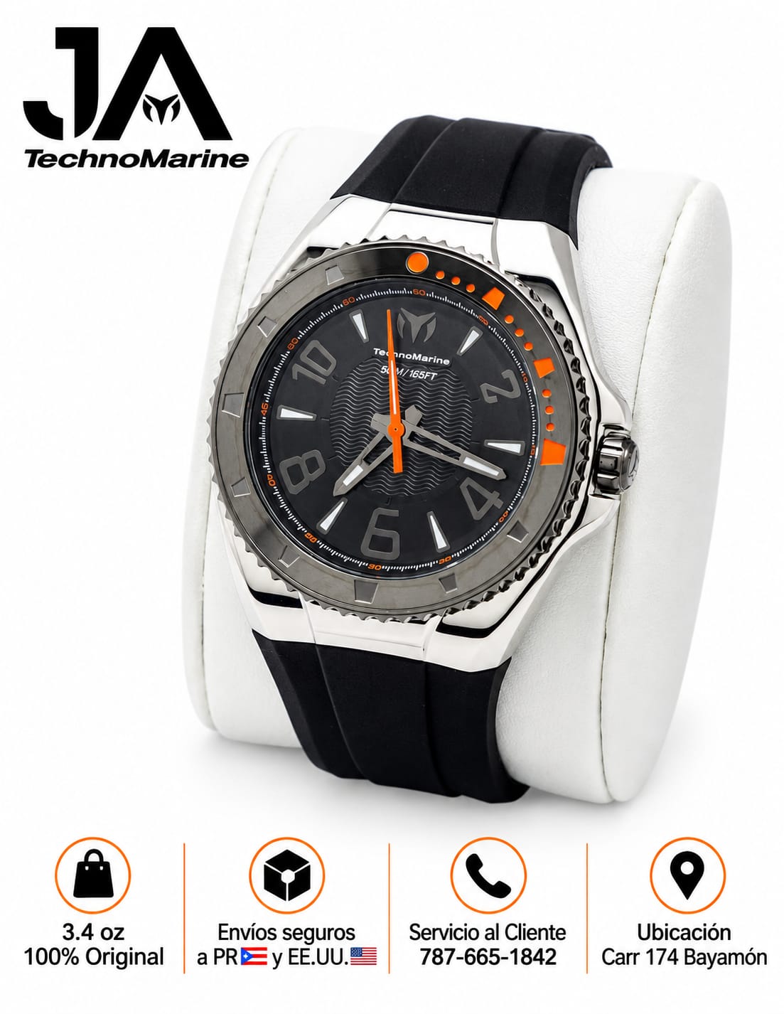 TechnoMarine Lusso Mare Men's Watch Black 44mm Incluye Pulsera