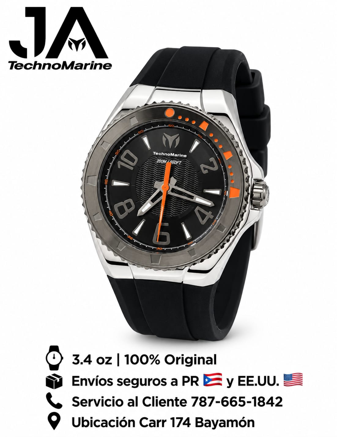TechnoMarine Lusso Mare Men's Watch Black 44mm Incluye Pulsera