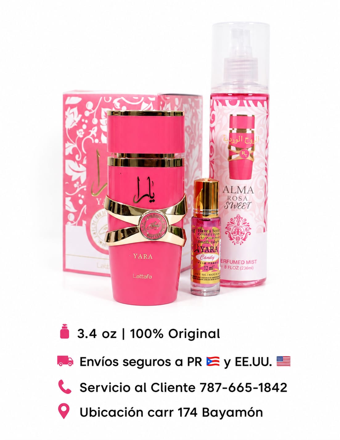 Combo Yara Candy Perfume, Splash y Aceite W 3.4 OZ