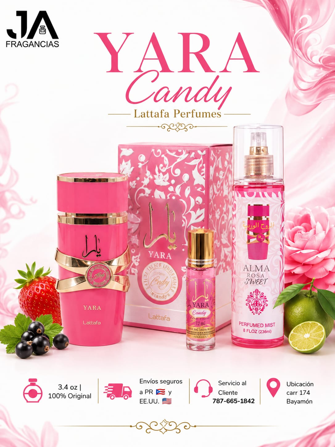Combo Yara Candy Perfume, Splash y Aceite W 3.4 OZ