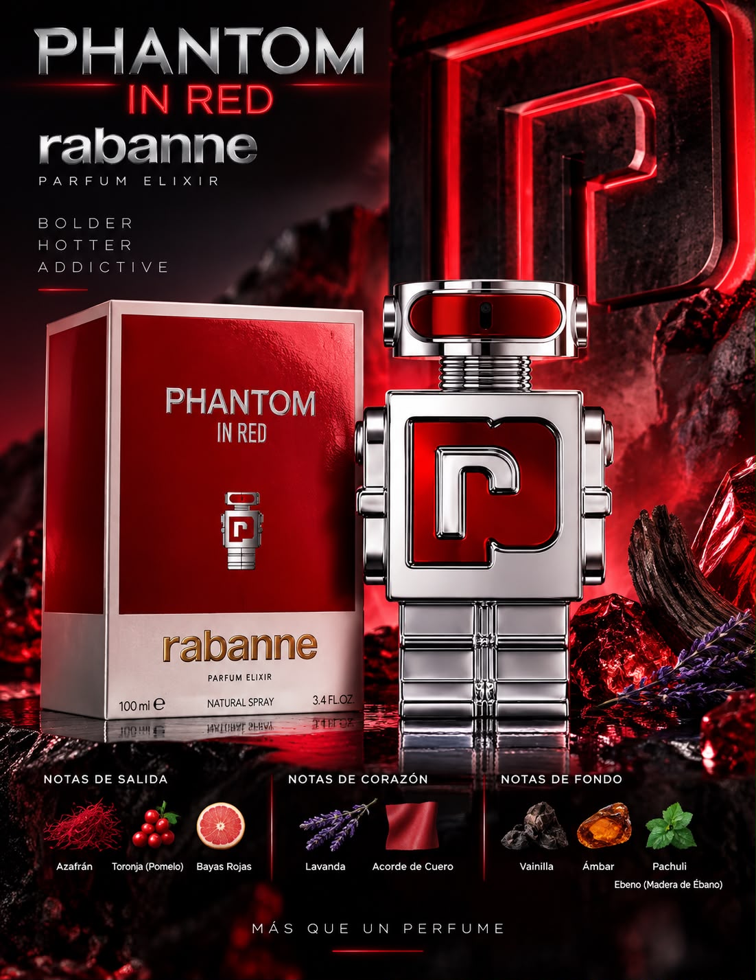 Phantom In Red Elixir 3.4oz Parfum Men %5 Descuento Adicional