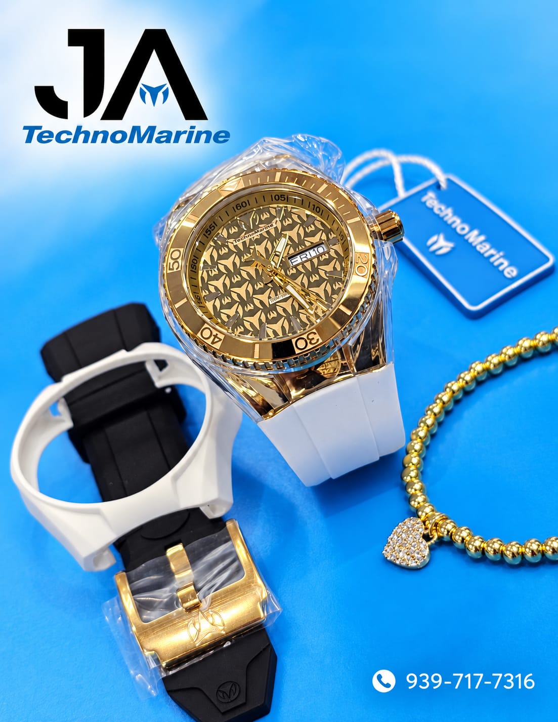 Technomarine Monogram 40mm Tri Strap Clear, Bench, Black