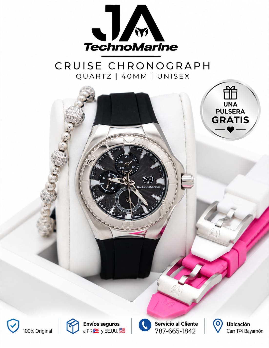 Technomarine 40mm Cruise Chronograph Quartz Silver  Dial Unisex Watch Una Pulsera Gratis