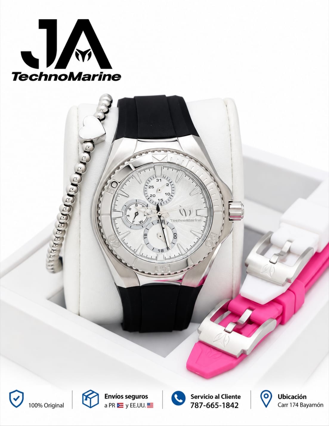 Technomarine 40mm Cruise Chronograph Quartz Dial Unisex Watch Silver Una Pulsera Gratis