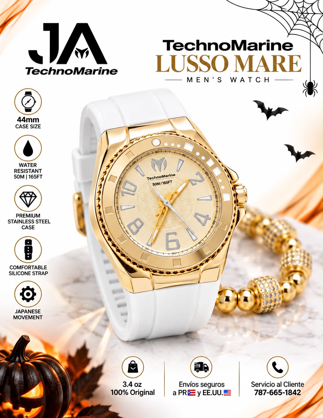 TechnoMarine Lusso Mare Men's Watch - 44mm Gold Incluye Pulsera