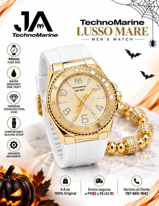 TechnoMarine Lusso Mare Men's Watch - 44mm Gold Incluye Pulsera