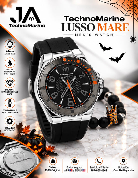 TechnoMarine Lusso Mare Men's Watch Black 44mm Incluye Pulsera
