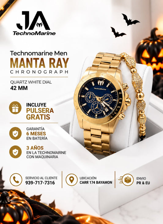 Technomarine Manta Ray Chronograph Quartz Gold Dial 42mm