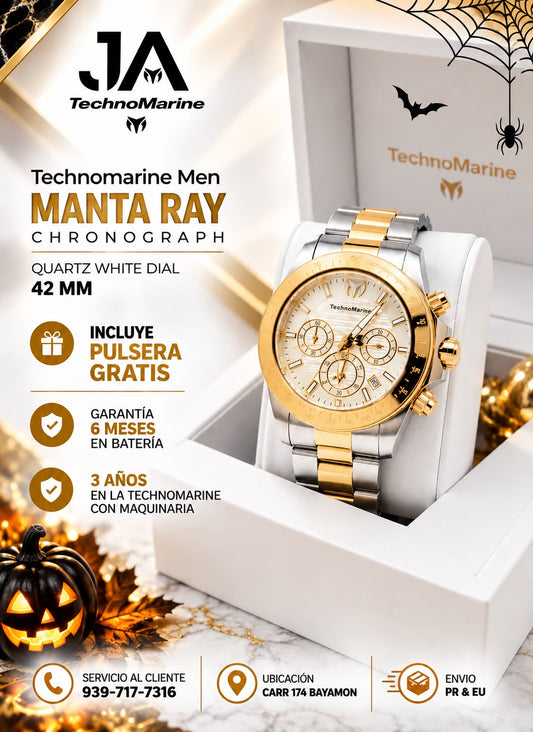 TechnoMarine Manta Ray Men's Watch - 42mm, Gold, Steel