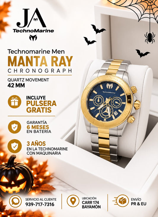 TECHNOMARINE Manta Men 42mm Stainless Steel Gold + Steel Blue dial