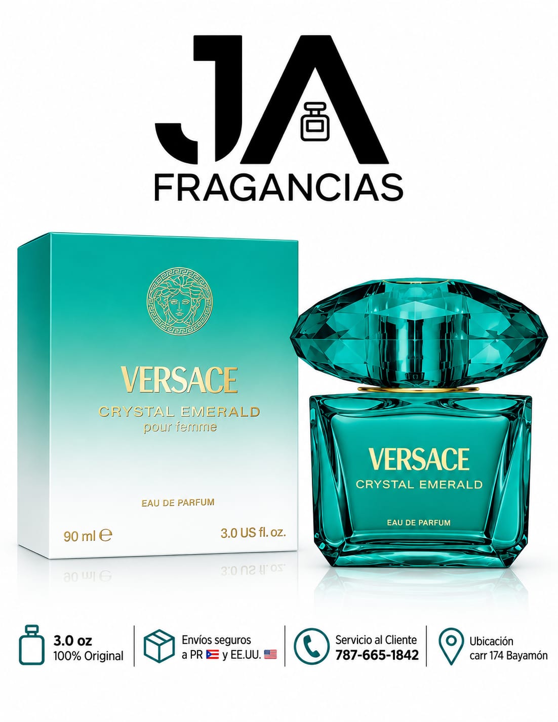 VERSACE CRYSTAL EMERALD pour femme 3.0oz 5% DE DESCUENTO ADICIONAL