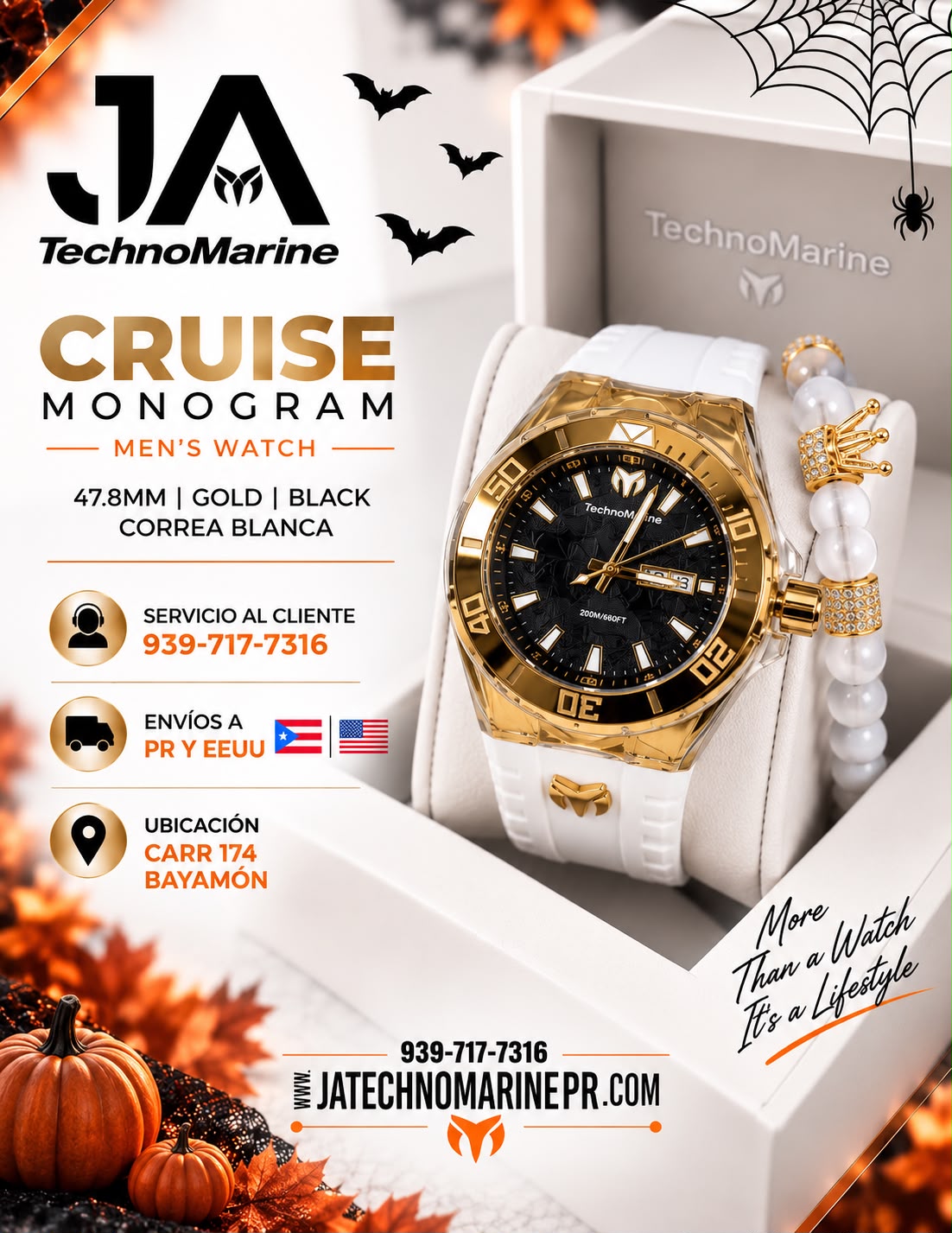 TechnoMarine Cruise Monogram Men's Watch - 47.8mm Gold Black Correa Blanca