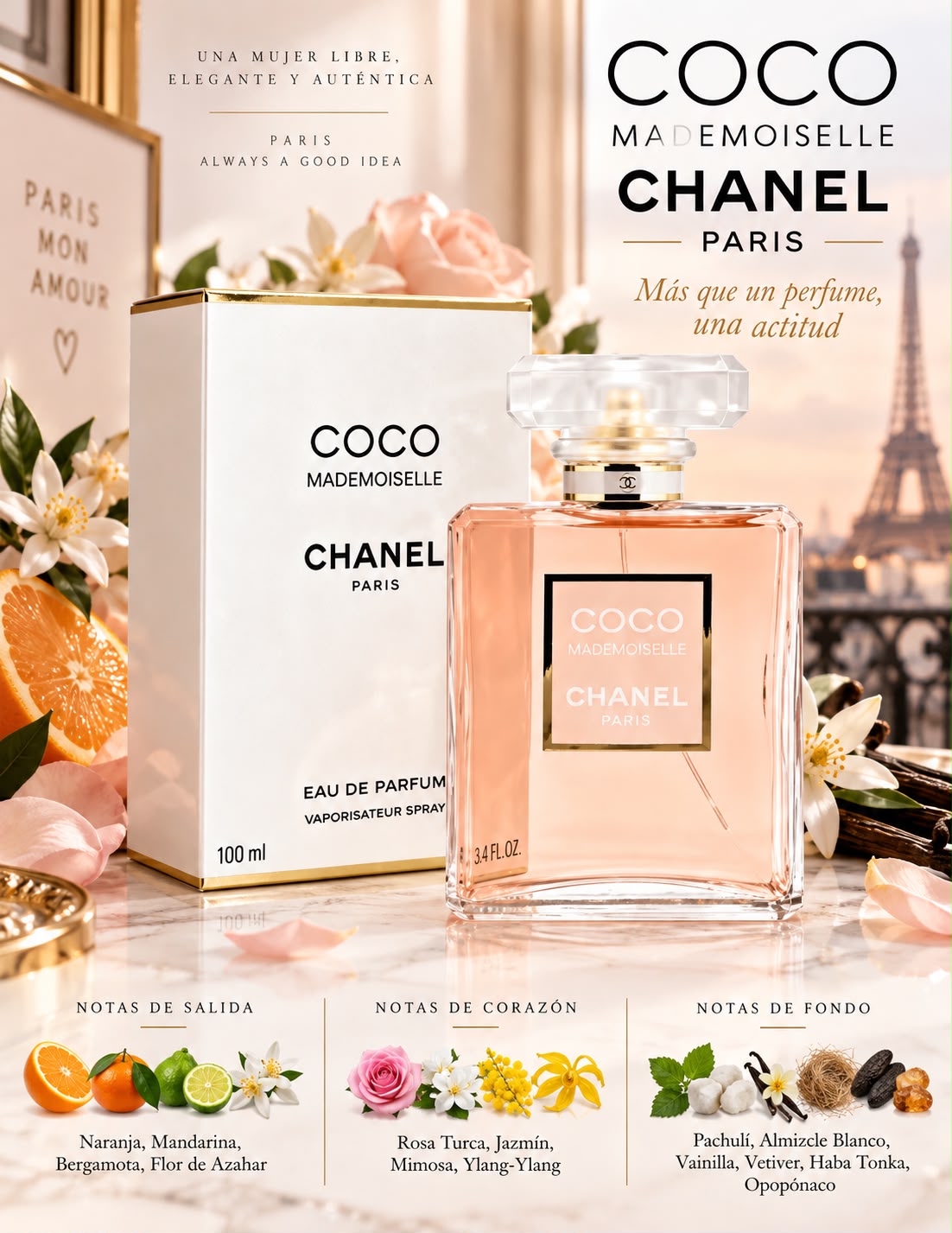 COCO MADEMOISELLE CHANEL PARIS EAU DE PARFUM 3.4OZ 5% DE DESCUENTO ADICIONAL