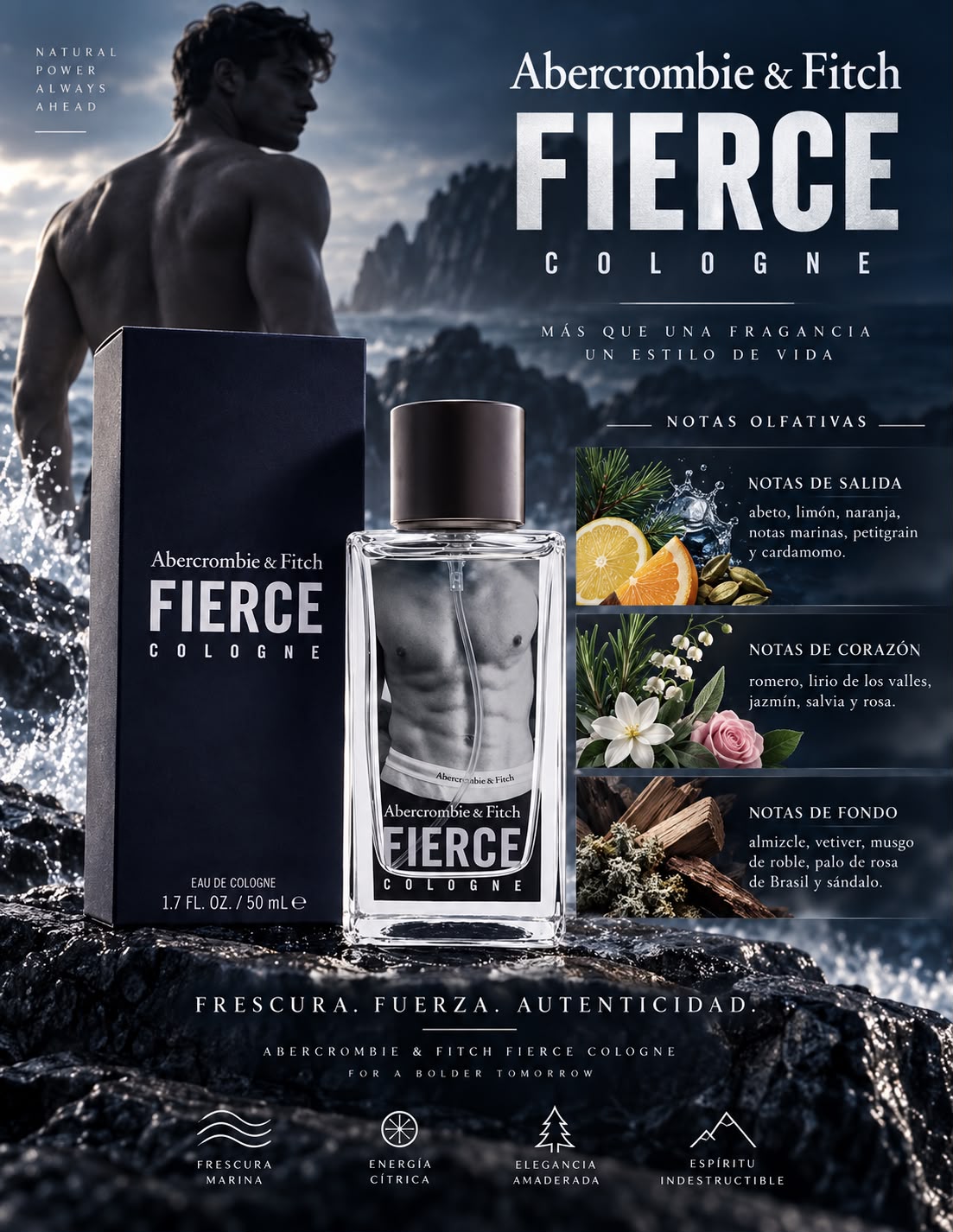 ABERCROMBIE & FITCH FIERCE COLOGNE 3.4 OZ 5% DE DESCUENTO ADICIONAL