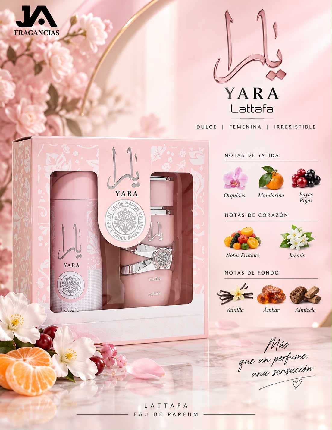 Yara Lattafa (Rosa) Estuche Gift Set (Yara EDP 3.4oz & SPRAY 200ML)5% De Descuento Adicional