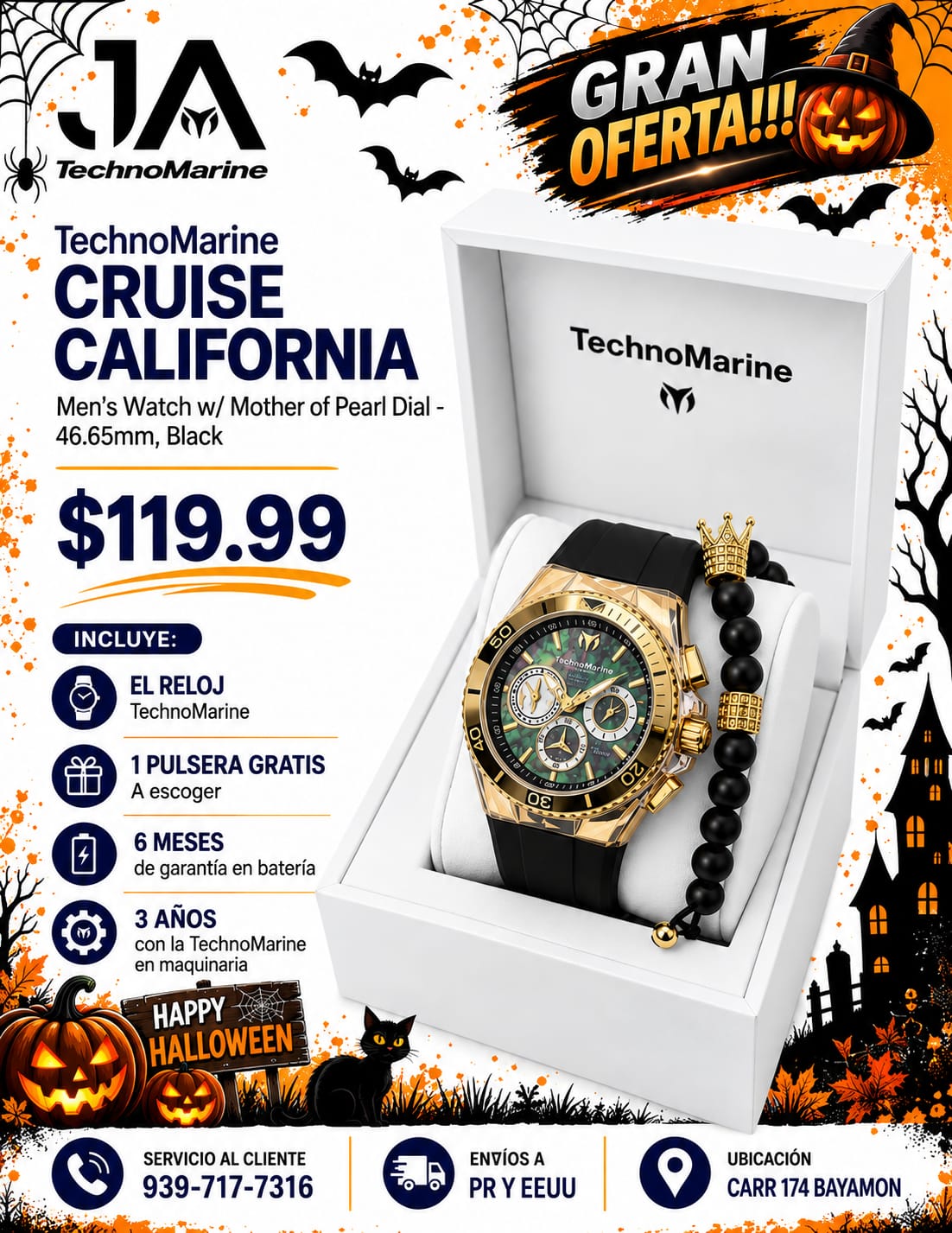 TechnoMarine Cruise California Men's Watch w/ Mother of Pearl Dial - 46.65mm, Black