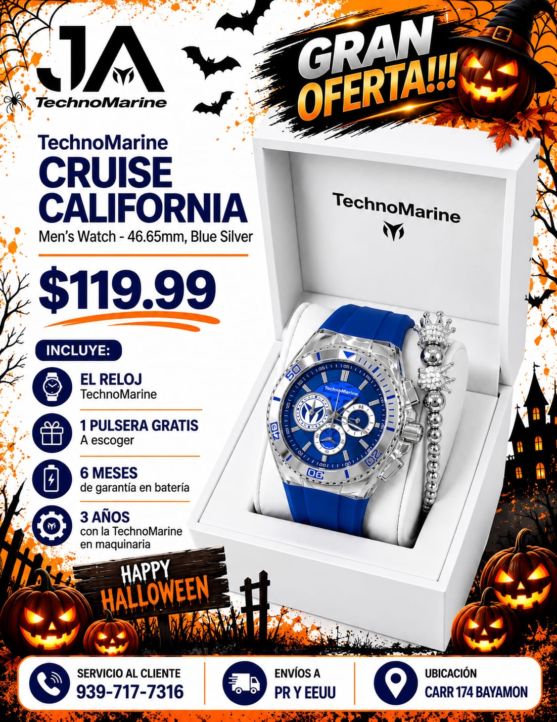 TechnoMarine Cruise California Men's Watch - 46.65mm, Blue Silver