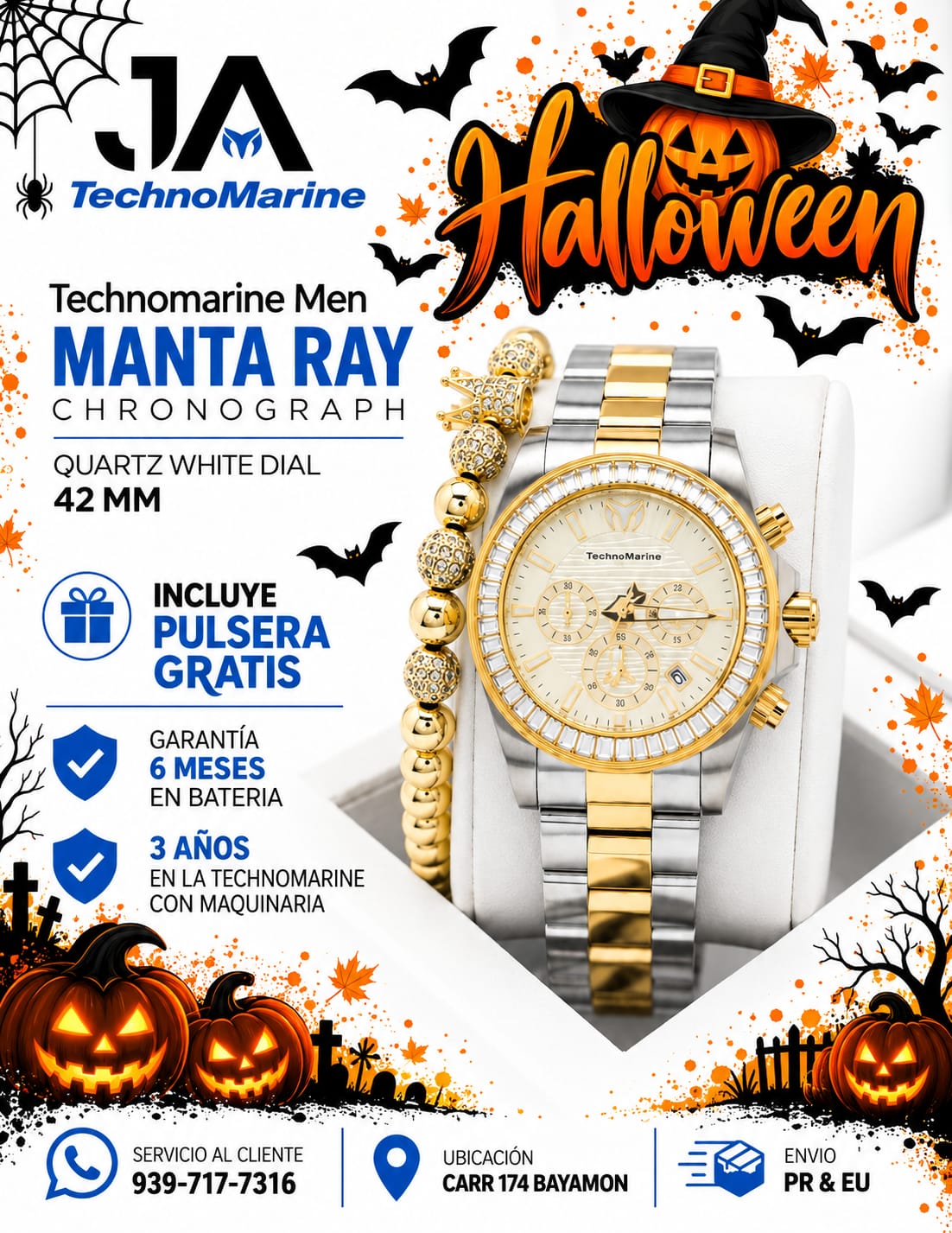 Technomarine Men Manta Ray Chronograph Quartz White Dial 42 mm
