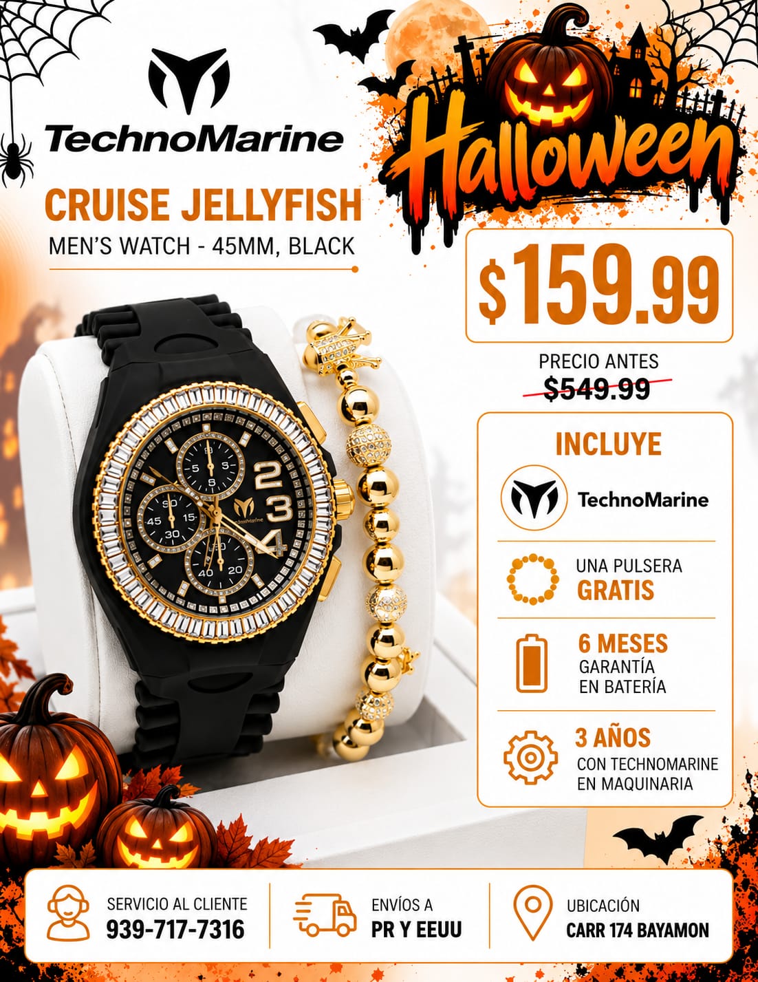 TechnoMarine Cruise JellyFish Men's Watch - 45mm, Black   Una pulsera gratis