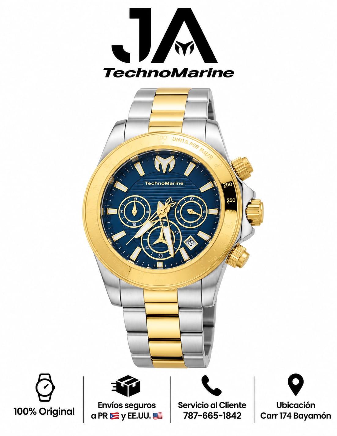 TECHNOMARINE Manta Men 42mm Stainless Steel Gold + Steel Blue dial