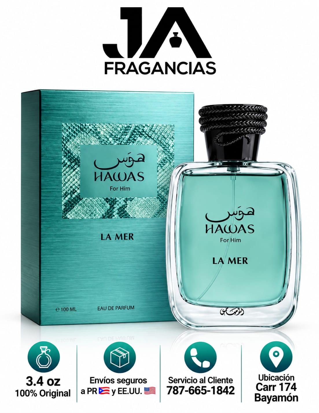 Hawas la Mer Eau De Parfum Men Rasasi  3.38oz 5% Descuento Adicional