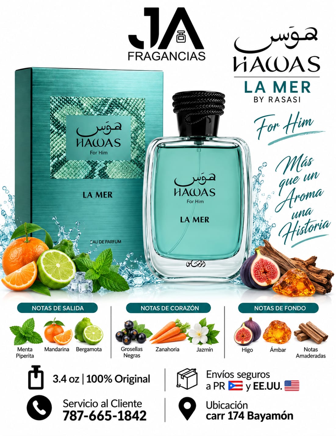 Hawas la Mer Eau De Parfum Men Rasasi  3.38oz 5% Descuento Adicional