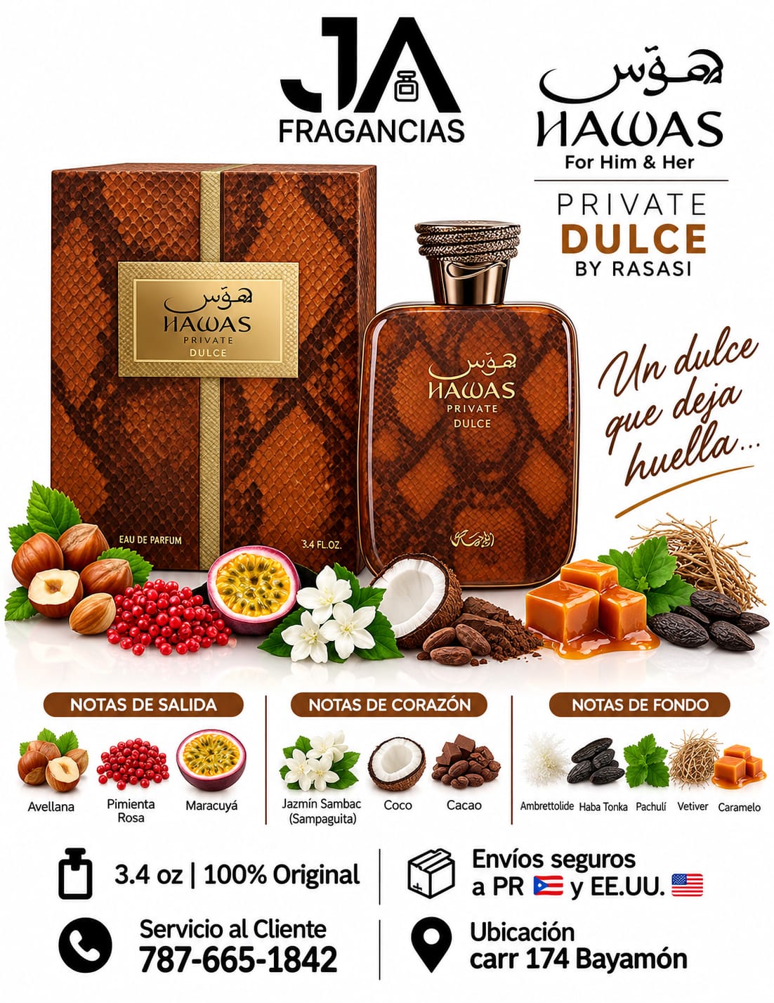 Hawas Private Dulce Rasasi Extrait de Parfum Unisex 3.38oz 5% De Descuento Adicional