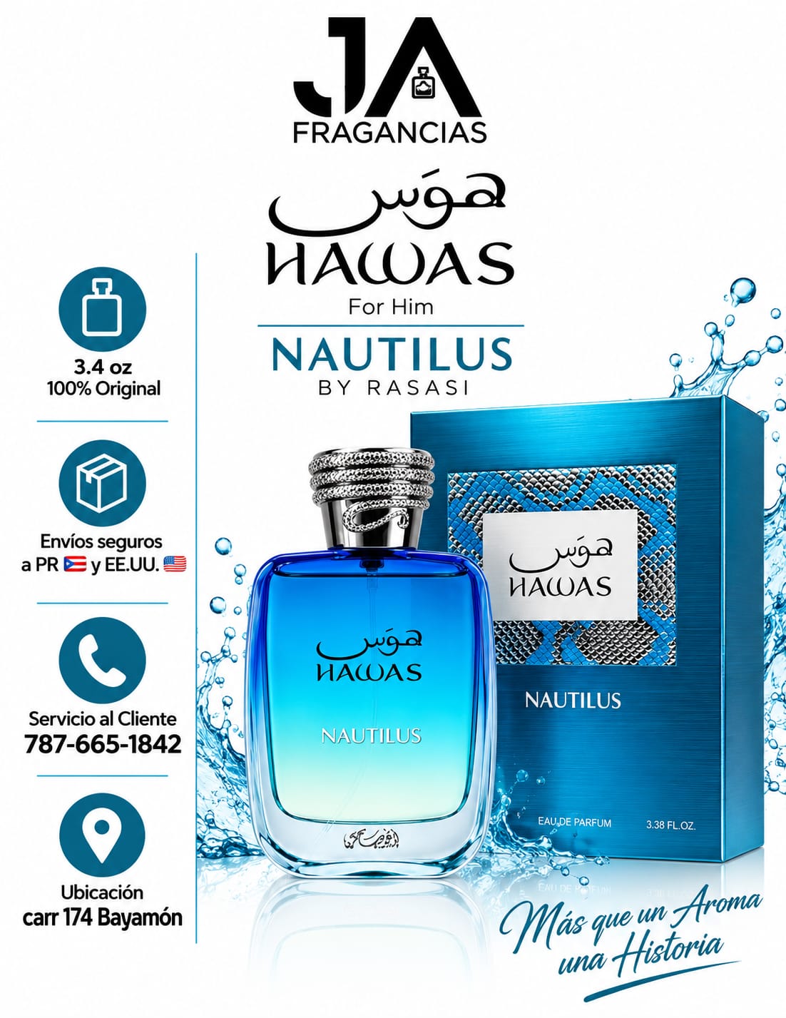Hawas Nautilus 3.4oz Eau De Parfum Men Rasasi 5% Descuento Adicional