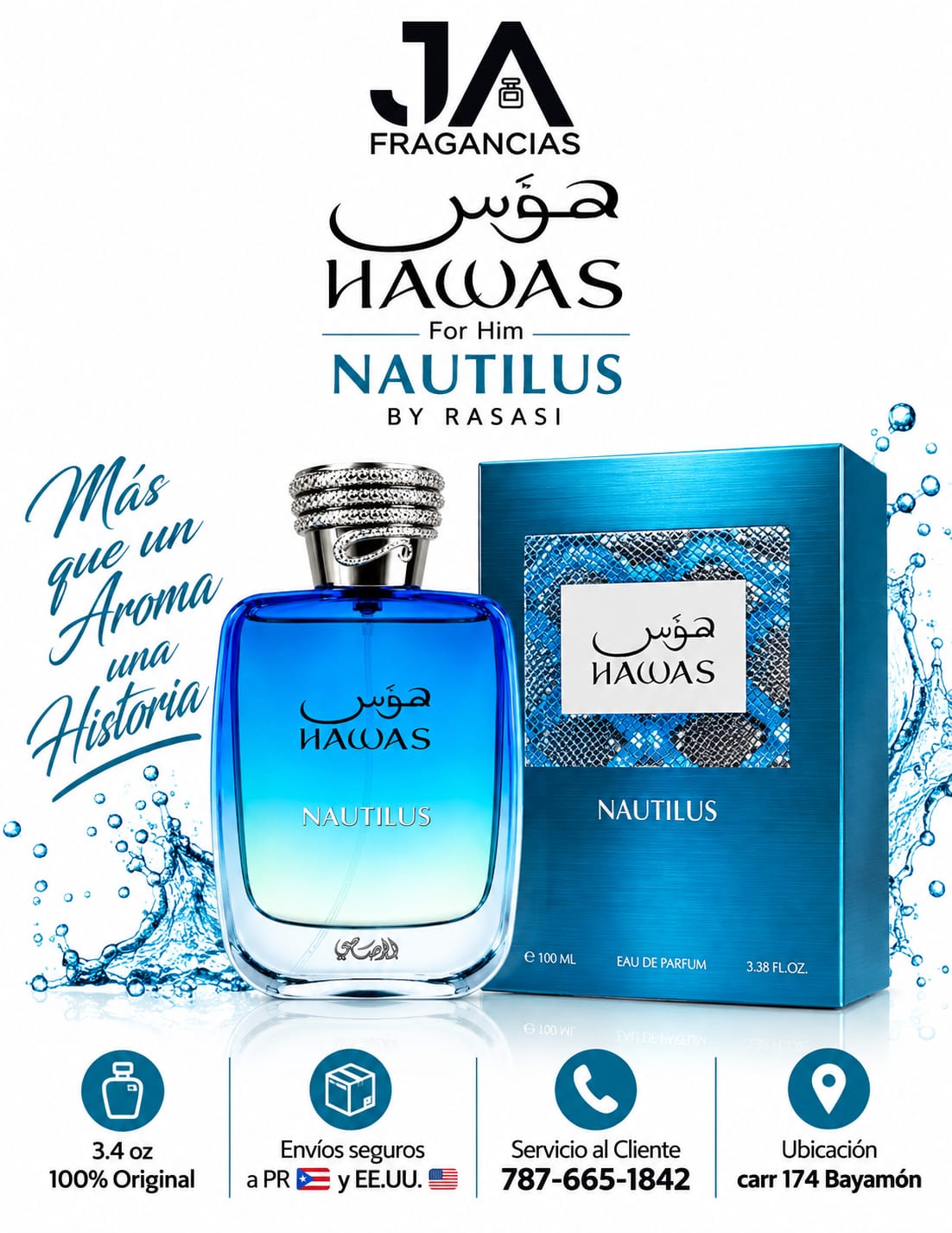 Hawas Nautilus 3.4oz Eau De Parfum Men Rasasi 5% Descuento Adicional